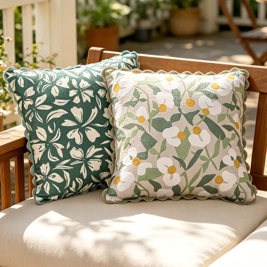 BUYNOW Kissenbezug mit Frühlingsblumen-Aufdruck und Spitzenbesatz, quadratisch, Multicolour, Breite: 45 cm, Höhe: 45 cm, Tiefe: 45 cm - Bild 3