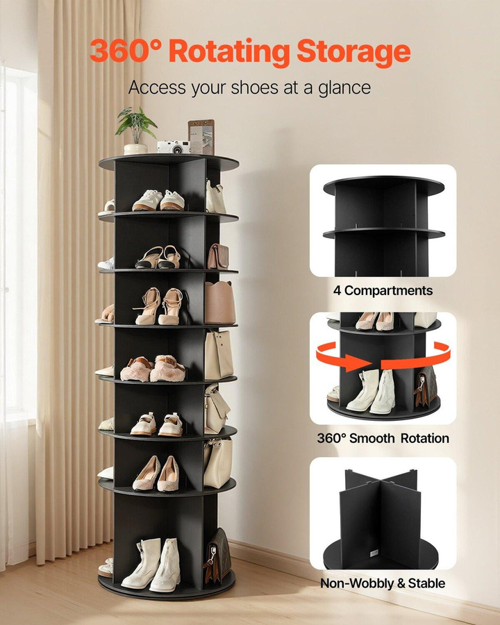 Buying Solutions MB 7-stufiger rotierender Schuhregal-Turm in Schwarz mit 360 Grad Drehung und minimalistischem Design - Bild 3