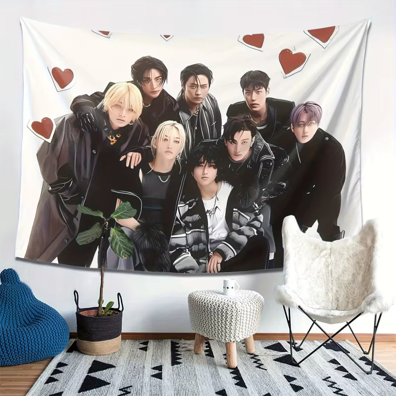 VIKAMA Stray Kids Mitglieder-Illustrations-Wandteppich mit Herz-Elementen, Mehrfarbig, B/H: 40 x 60 cm - Bild 2