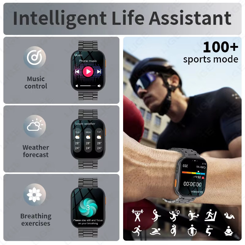 LIGE Smartwatch, Edelstahl, Schwarz, Herren, wasserdicht - Bild 6