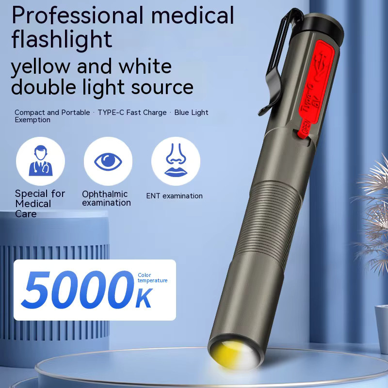 ESMARTER Wiederaufladbare medizinische LED-Stiftleuchte mit zwei Lichtquellen und Clip für professionelle Untersuchungen - Bild 3