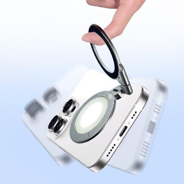 Magnetischer Telefonhalter mit 360 Grad Drehung und Klappfunktion für MagSafe, kompatibel mit iPhone und Samsung, in Schwarz oder Silber - Bild 1
