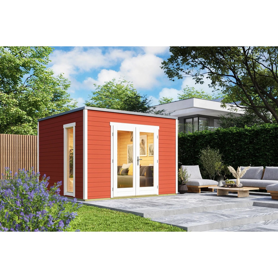 Lasita Gartenhaus Palermo aus Holz mit Flachdach in Rot, B/T/H: 300 x 223,3 x 302 cm - Bild 2