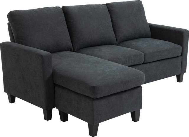 HOMCOM Ecksofa in L-Form mit wendbarer Chaiselongue aus Stoff, Dunkelgrau, B/T/H: 197 x 139 x 91 cm - Bild 1