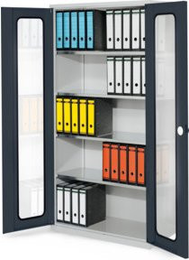 Kappes Systemschrank Serie 500 in Grau mit Sichtfenstertüren und 4 Fachböden, B/T/H: 100 x 50 x 195 cm - Bild 1