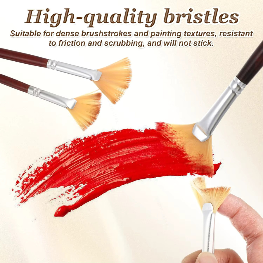 6-teiliges professionelles Fächerpinsel-Set mit braunem Holzgriff und hochwertigem Nylonhaar für Aquarell, Acryl und Ölfarben - Bild 2