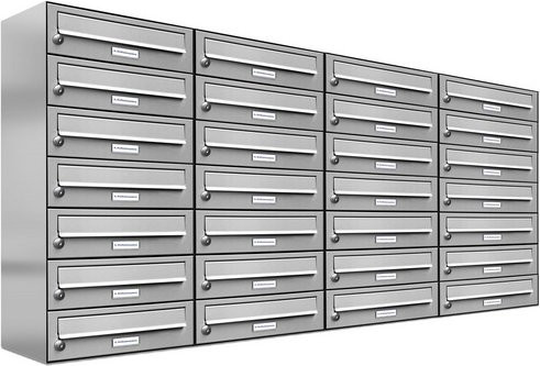 AL Briefkasten-System für 28 Parteien zur Aufputzmontage, silberfarben, B/H/T: 153,99 x 80,5 x 27,5 cm - Bild 1