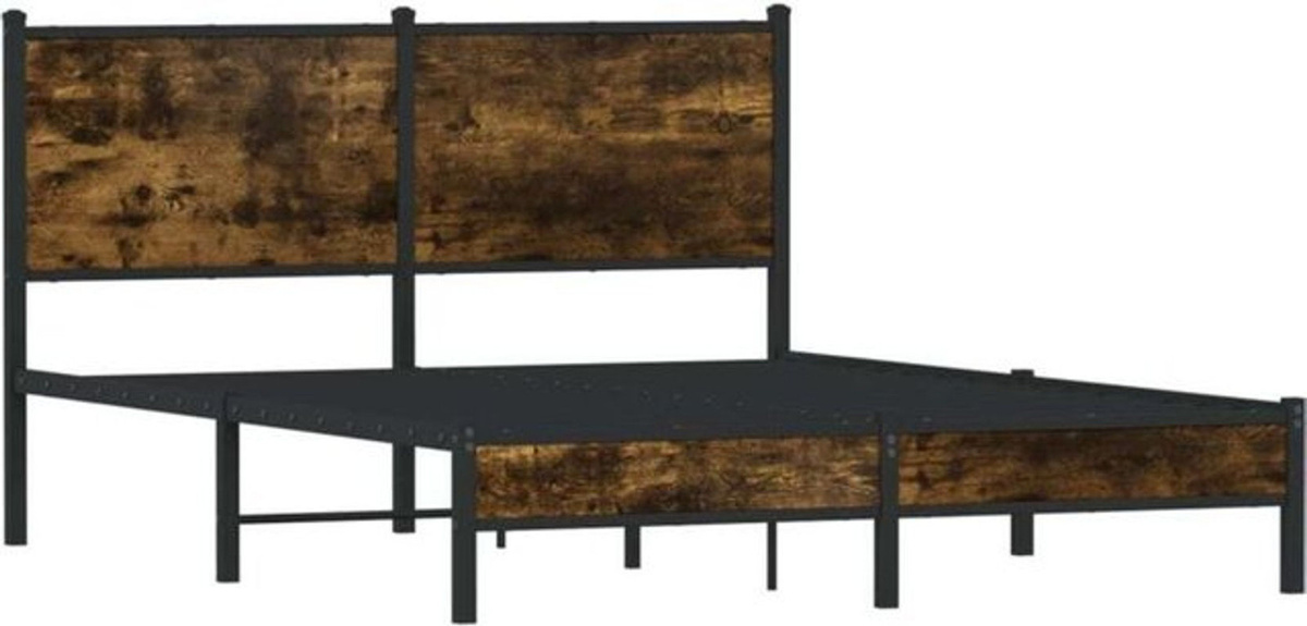Metallbett Vidaxl in Räuchereiche Optik aus Stahl, Braun, B/T/H: 140 x 200 cm - Bild 1