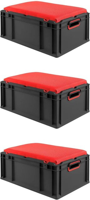 PROREGAL Sparset 3x Eurobox Nextgen Seat Box in Rot und Schwarz, H x B x T: 26,5 x 40 x 60 cm, 44 Liter, aus Polypropylen - Bild 1