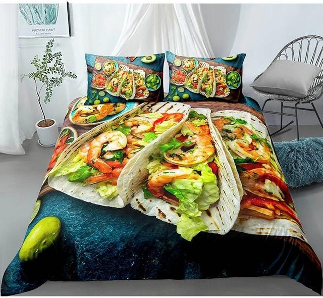 Lodestar 3D Bettwäsche-Set mit Fleisch- und Meeresfrüchte-Print, 3-teilig, Mehrfarbig, B/H: 210 x 210 cm - Bild 1