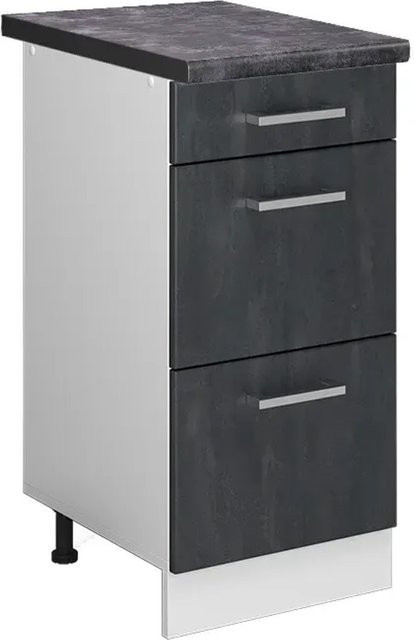 Vicco Küchenunterschrank R-Line Schubladenschrank mit Arbeitsplatte in Schwarz Beton und Anthrazit, Korpus Weiß - Bild 2