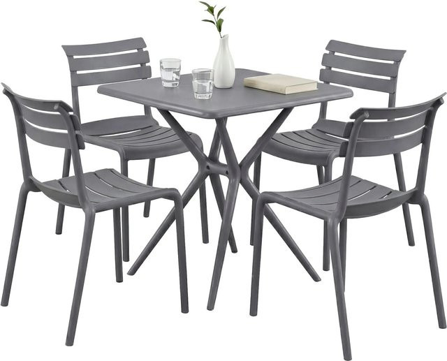 DELUKE Gartenmöbel-Set KLARA mit Tisch und 4 Stühlen aus Polypropylen in Dunkelgrau, B/T/H: 190 x 190 x 82 cm - Bild 1