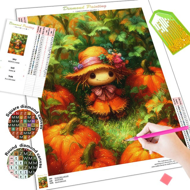 SDOYUNO Diamond Painting Set Halloween Motiv mit bunten Kristall-Mosaiksteinen in runder Form - Bild 1