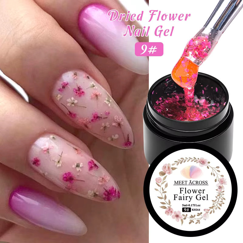 MEET ACROSS Nagelgel-Set mit getrockneten Blumen, Rot, Rosa, Blau, Nude, Glänzend - Bild 2