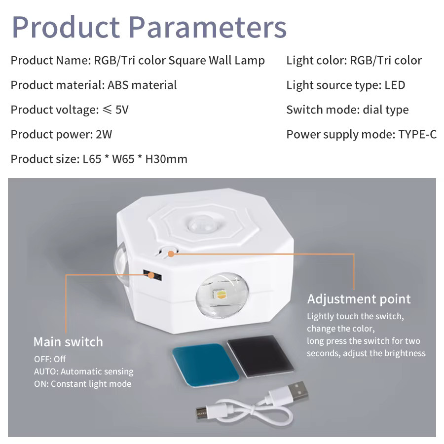 Ammtoo Wiederaufladbare 4-LED-Nachtleuchte mit Bewegungssensor und RGB-Stimmungsbeleuchtung, dimmbare magnetische Wandlampe für Flur und Treppe, Weiß/Mehrfarbig - Bild 4