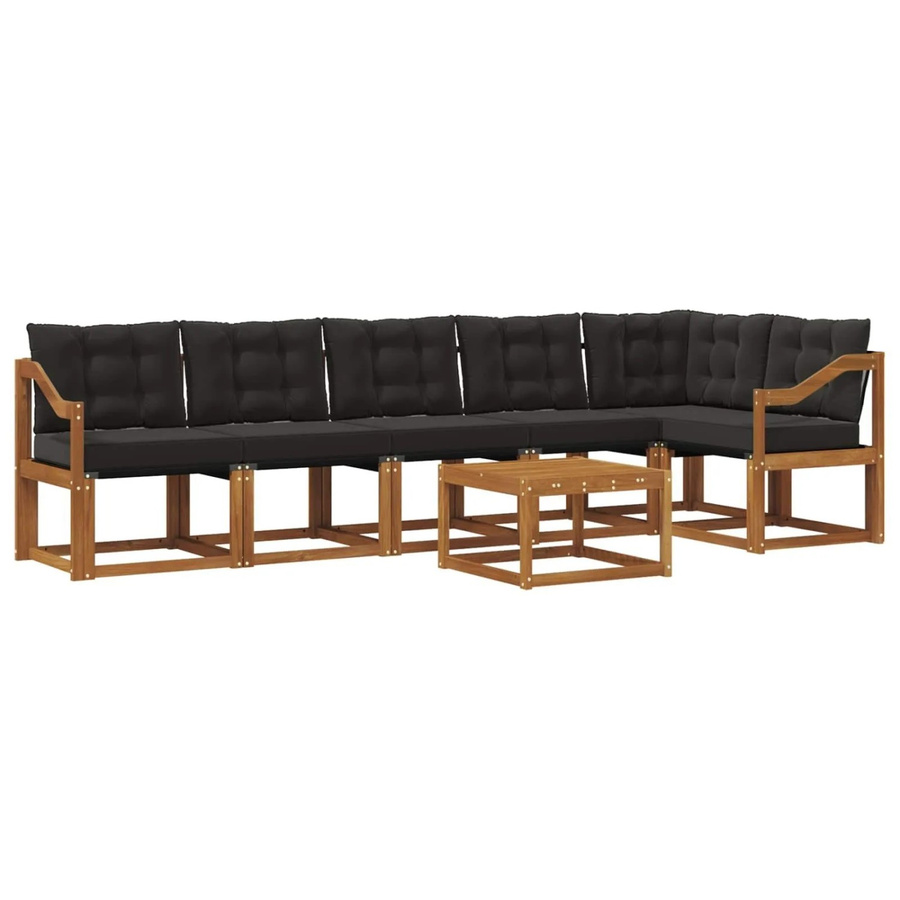 vidaXL Outdoor-Sofagarnitur 7-teilig aus Akazienholz und Textilene in Schwarz und Natur mit Kissen und Armlehnen - Bild 2