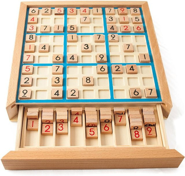 TOMTOP JMS Holz-Sudoku-Puzzle-Brett, Mathe-Rätsel, Blau - Bild 1