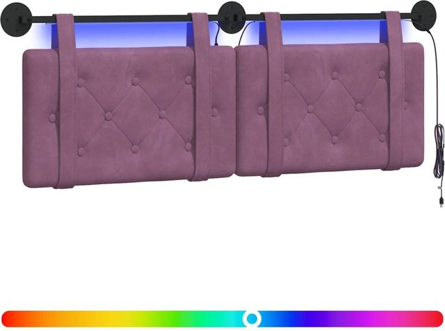 vidaXL Hängendes Kopfteil aus lila Samt mit integrierter LED-Beleuchtung B: 130,0 cm, H: 55,0 cm, T: 5,0 cm - Bild 1