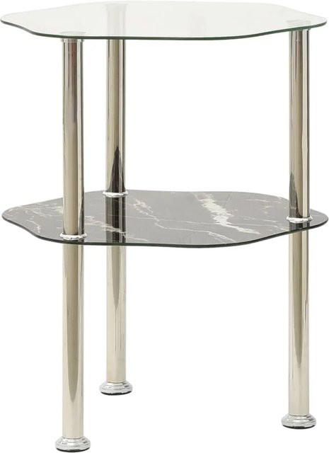 vidaXL Beistelltisch in Hexagonal-Form mit 2 Ablagen aus gehärtetem Glas und Edelstahl in Marmor-Optik, Transparent/Schwarz, B/T/H: 38 x 38 x 50 cm - Bild 1