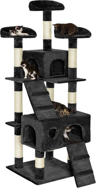 TECTAKE Kratzbaum Mogli Schwarz mit Sisal und Katzenhöhlen, B/T/H: 60 x 60 x 170 cm - Bild 1
