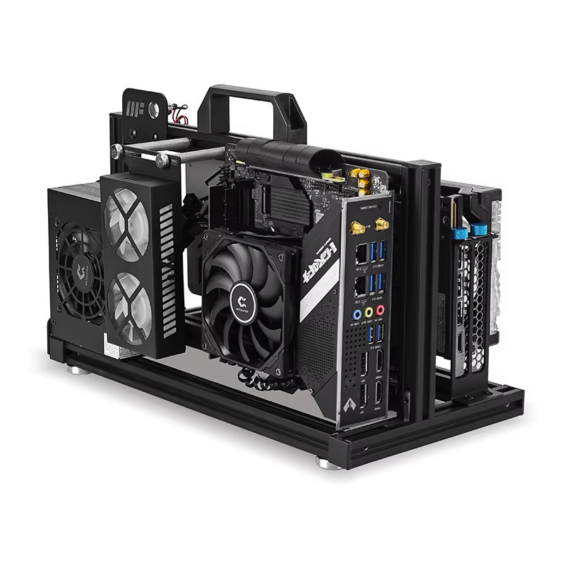 METALFISH ITX A4 Aluminium-Gehäuse in Schwarz mit offenem Rahmen, vertikaler GPU-Halterung und 240mm Kühler, Mini-ITX kompatibel für deinen DIY Gaming PC - Bild 2