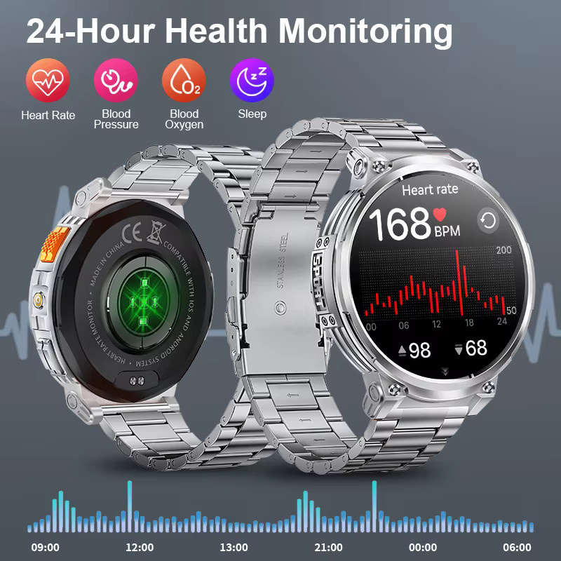 LIGE K66 Smartwatch für Herren mit Taschenlampe und Bluetooth-Anruf, 1,85 Zoll Display, 128 MB Speicher und 730 mAh Akku, Outdoor-Sport-Smartwatch in Schwarz und Silber - Bild 3