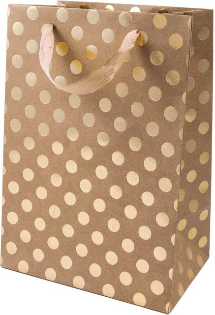 Rico Design Paper Poetry Geschenktüte aus Kraftpapier in Natur mit goldenen Punkten, B/T/H: 18 x 12 x 26 cm - Bild 1