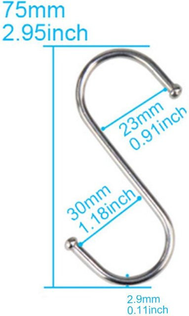 10 Stück BC-Warm Home S-Haken aus Edelstahl mit scharfer Spitze in Silber für Küche und Metzgerei - Bild 1