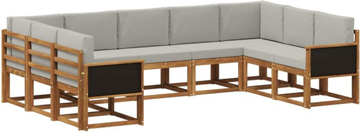 Modernes 9-teiliges Outdoor-Sofagarnitur Loungemöbel aus Akazie mit Kissen von vidaXL in Natur und Hellgrau - Bild 1