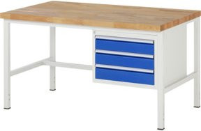 Rau Werkbank höhenverstellbar mit 3 Schubladen in Weiß, B/T/H: 150 x 90 x 84-104 cm - Bild 1