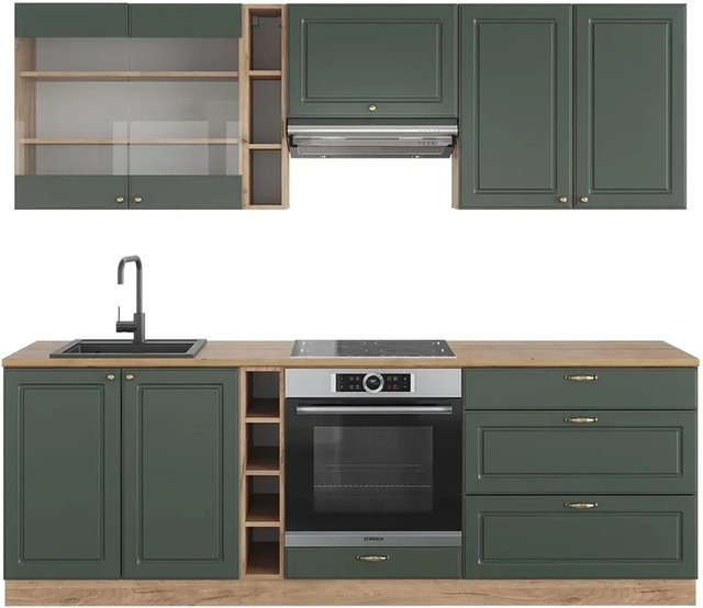 Vicco Fame-Line Küchenzeile Landhausstil in Grün-Gold und Eiche, Breite: 235 cm - Bild 1