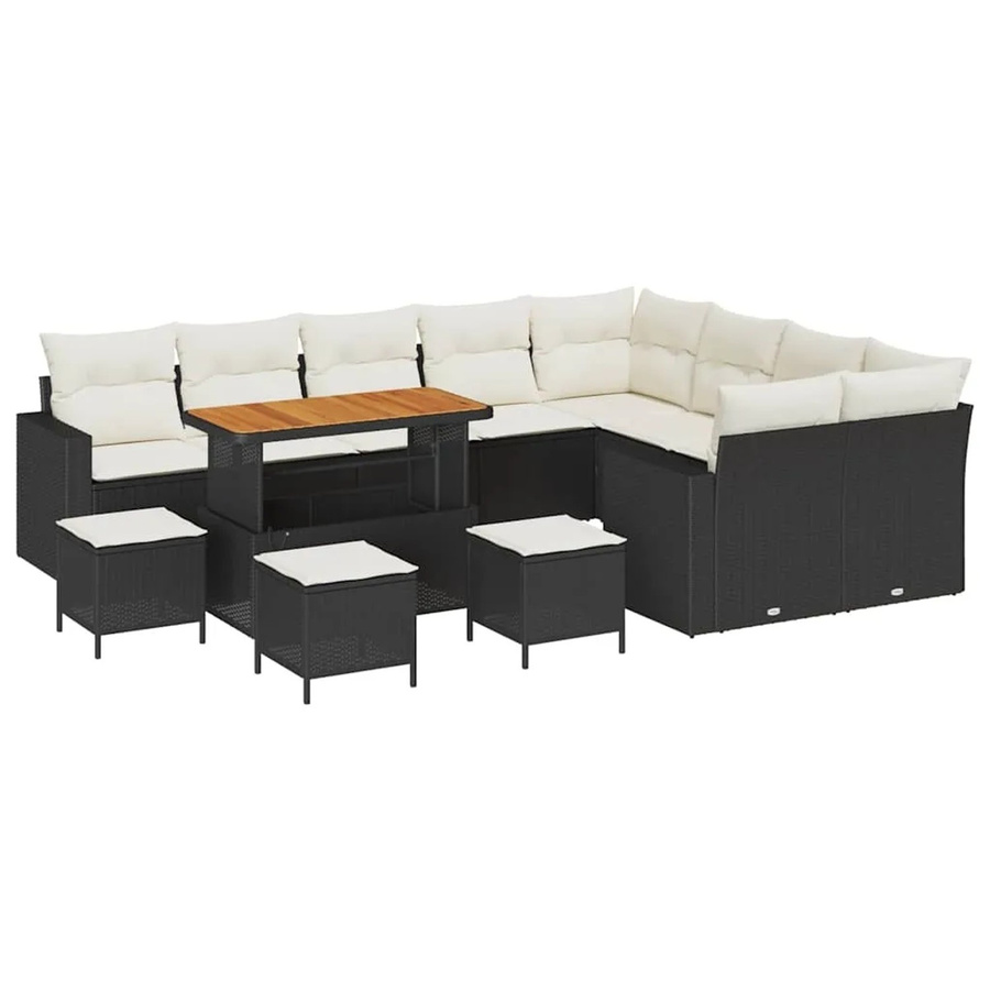 vidaXL Garten-Sofa-Set 13-tlg. aus Polyrattan in Schwarz und Beige mit Polsterung und Kissen für Terrasse und Garten - Bild 2
