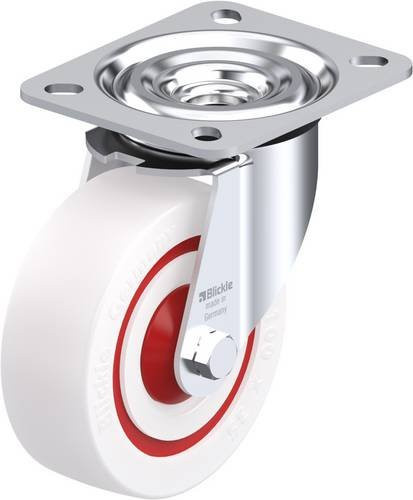 Blickle L-POW 100KF Lenkrolle aus Stahl und Kunststoff, Durchmesser: 100 mm, Tragfähigkeit: 200 kg, galvanisiert, weiß-rot - Bild 1