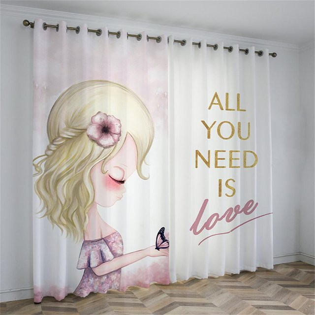 Yiran Furniture Verdunkelungsvorhänge Prinzessin Schwan für Kinderzimmer, Mehrfarbig, B: 100 cm, H: 130 cm - Bild 1