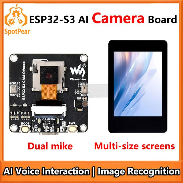 Spotpear ESP32-S3 KI-Kamera-Entwicklungsboard mit Doppelmikrofon und Display-Port in Schwarz - Bild 1