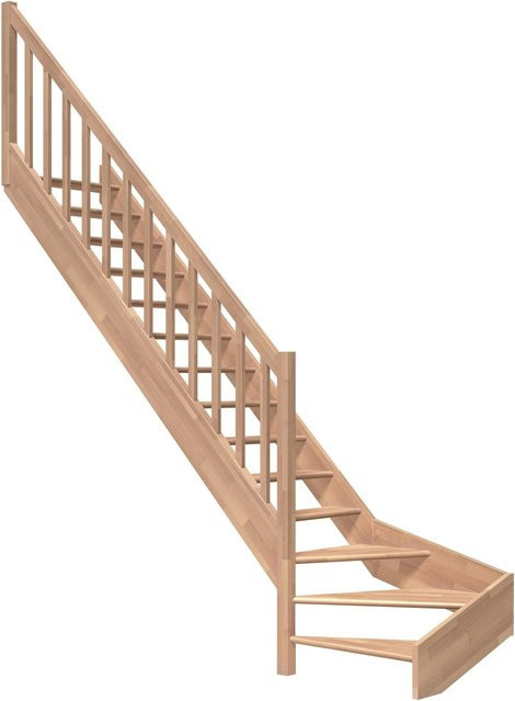 Dolle Raumspartreppe Paris 1/4-gewunden links in Buche mit Rechteckstabgeländer, braun, bis 318 cm Raumhöhe - Bild 1