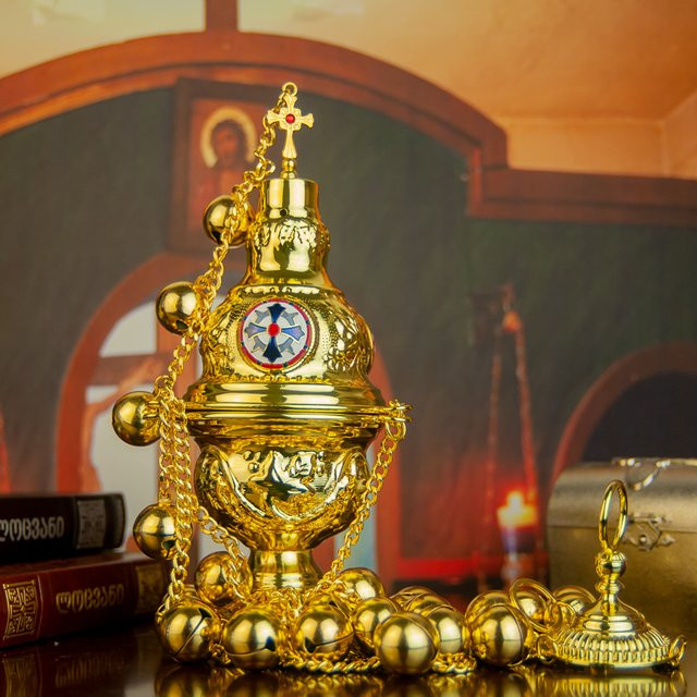HTISOK Orthodoxes Räuchergefäß in Gold mit 12 großen Glocken aus Alloy im klassischen griechischen Stil - Bild 1