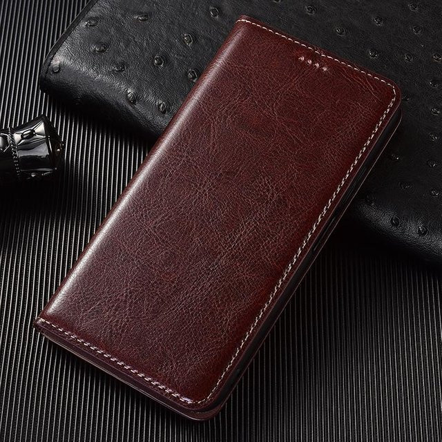 Crazy Horse Echtlederhülle für Xiaomi Mi 8 bis Xiaomi 15 Serie in Kaffeebraun - Bild 1