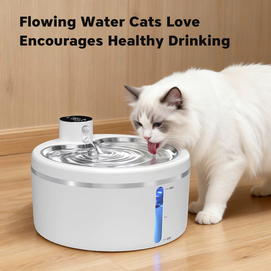 LABEKA Automatischer Katzen-Trinkbrunnen in Weiß mit Edelstahl-Tablett, Smart-Sensor und 2,5 l Fassungsvermögen - Bild 2