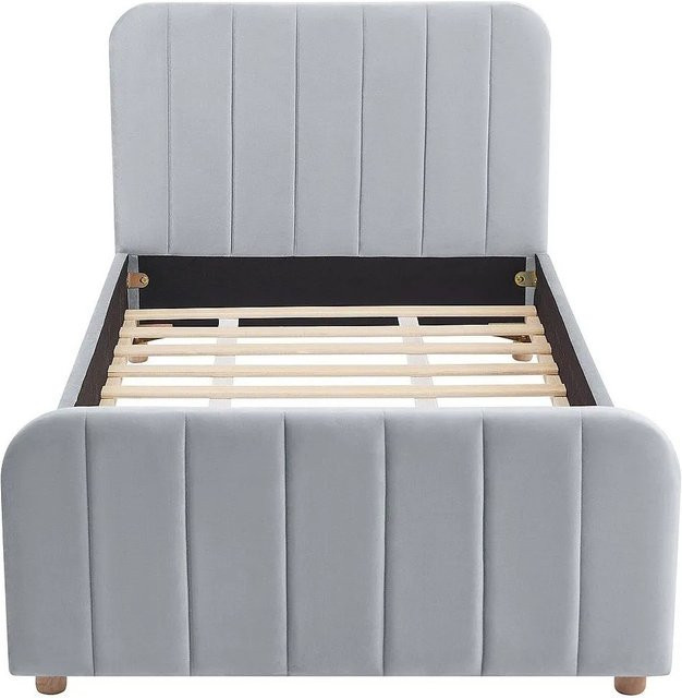 Vente-unique Bettrahmen Rogadi gepolstert in Grau aus Samt, Breite: 90 cm - Bild 1