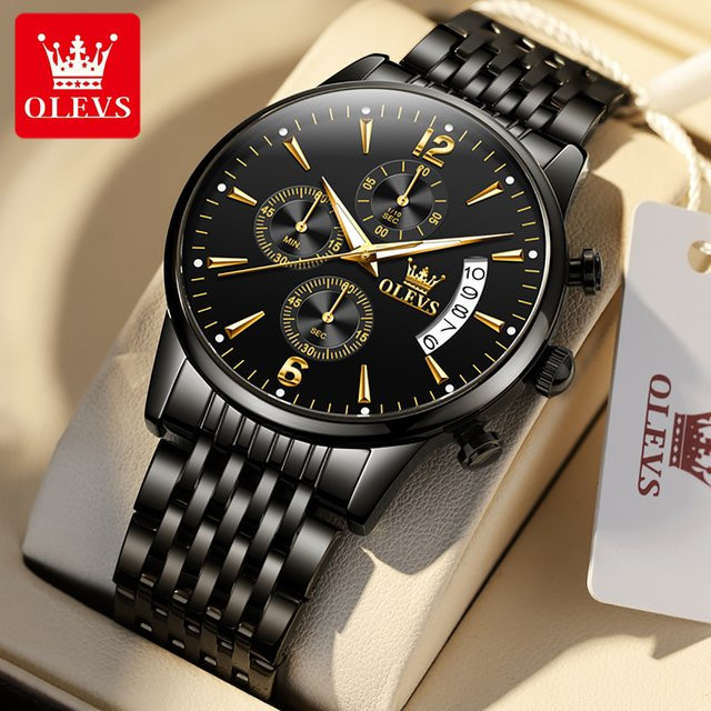 OLEVS Armbanduhr Quarz, Edelstahl, Gold, Blau, Herren - Bild 1