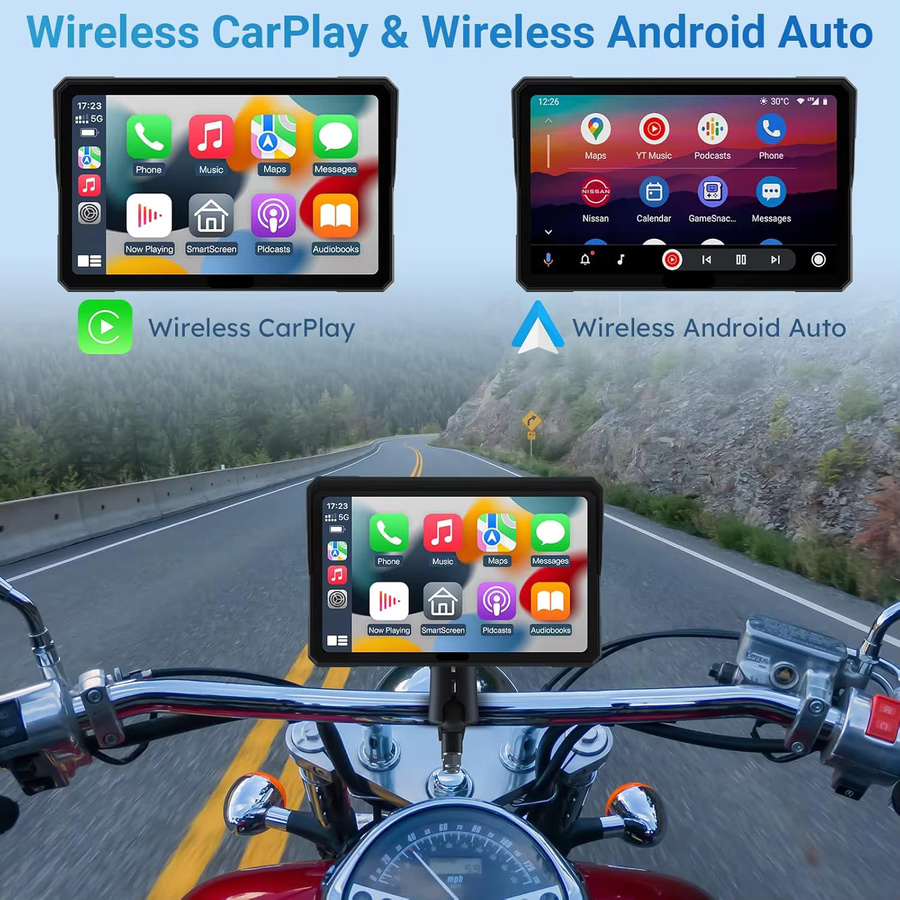 Jansite Motorrad-Navigationssystem mit Android Auto und Apple CarPlay, 5/7 Zoll tragbarer Bluetooth-Monitor, IP67 wasserdicht, Schwarz - Bild 2
