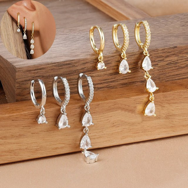 Maodane Ohrringe Set, Edelstahl, Gold, Zirkonia, Damen - Bild 1