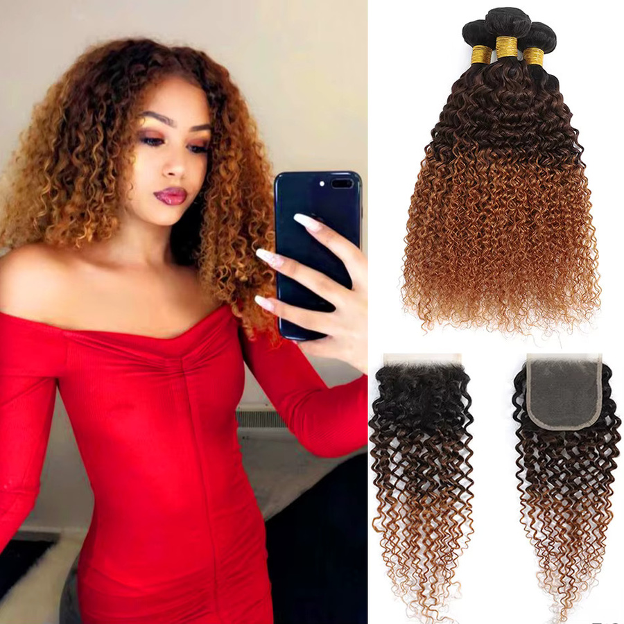 Dream Diana Jerry Curly Blonde Ombre Haarverlängerung, 4x4 HD-Spitzenverschluss - Bild 4