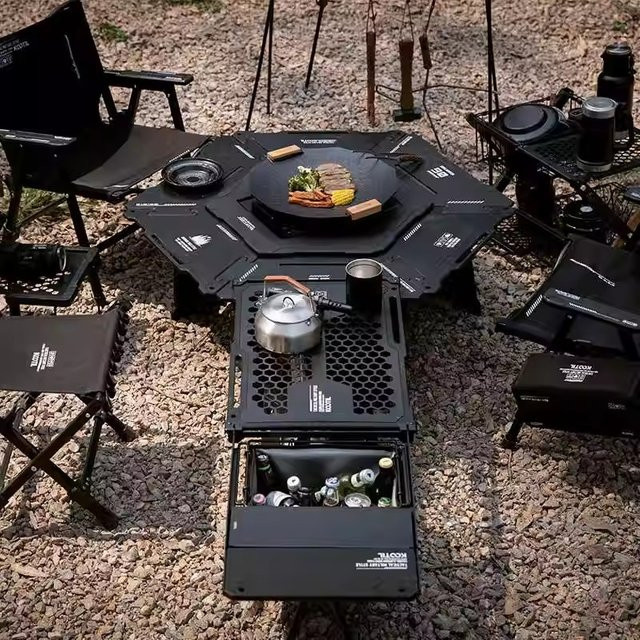 Tryhomy IGT Camping Klapptisch aus Aluminiumlegierung, sechseckig, Schwarz Matt - Bild 1