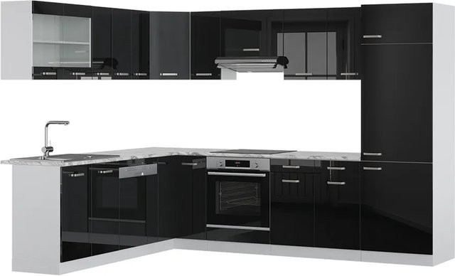 Vicco R-Line Solid Eckküche modern in Weiß und Schwarz mit Hochglanz-Finish B/T/H: 287 x 227 x 207 cm - Bild 2