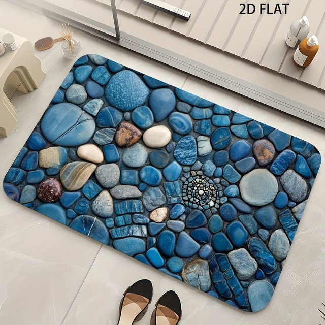 VIKAMA Teppich in Steinoptik Blau, rutschfest und schmutzabweisend, rechteckige Bodenmatte für Wohnzimmer, Badezimmer und Eingangsbereich - Bild 1