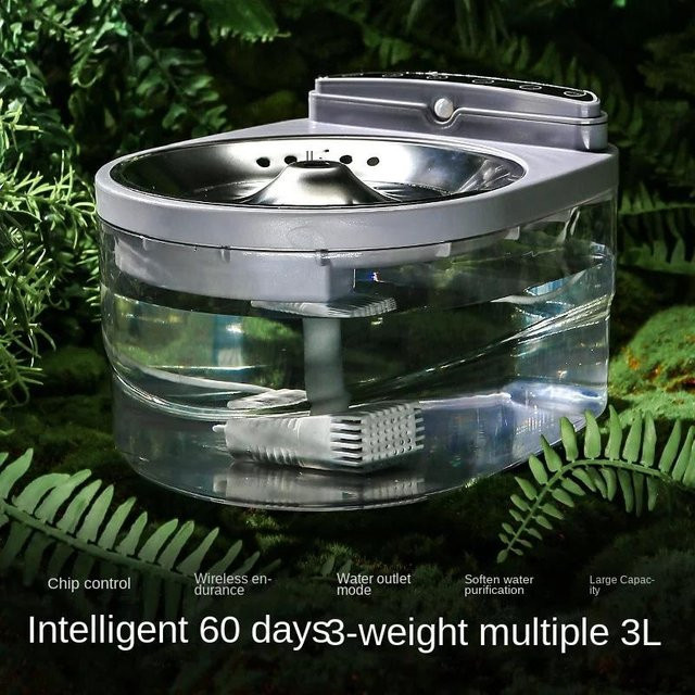 Kabellose Katzenwasserfontäne von Yiran Furniture, smarter automatischer Trinkschale mit Sensor und Filter, grau - Bild 1