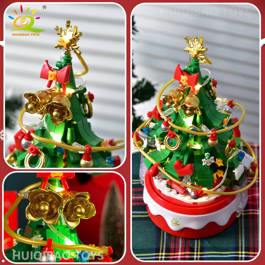 HUIQIBAO Mini Weihnachtsbaum mit Weihnachtsmann und Spieluhr als Mikrosteine Baustein Set in Mehrfarbig für Erwachsene - Bild 3