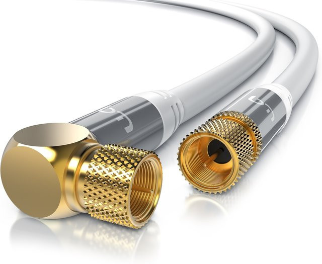Primewire SAT-Koax-Kabel mit F-Stecker, 90 Grad gewinkelt, 4-fach Schirmung, 135dB, 75 Ohm, Farbe: Weiß, Länge: 12,5 m - Bild 1